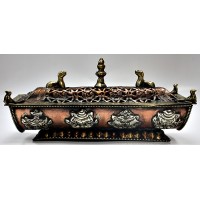 Incense burner with dears and Dharma pillar, eight auspicious and bajra, Bronze  - Medium Size