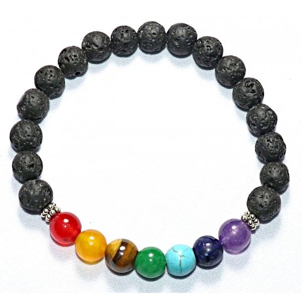 Chakra Braclet (Seven chakra stone and Black Lava Stone), Powerful Stones - 8 mm (app) Chakra Braclet (Seven chakra stone and Black Lava Stone), Powerful Stones - 8 mm (app)