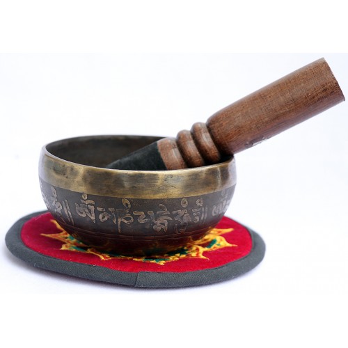 D (RE) - Musical, Therapeutic, Handmade, Nerabati, Etching, Carving (Double Fish (Eight auspicious symbol) / Buddha's Eyes), Singing Bowl - Extra Small Size D (RE) - Musical, Therapeutic, Handmade, Nerabati, Etching, Carving (Double Fish (Eight auspicious symbol) / Buddha's Eyes), Singing Bowl - Extra Small Size