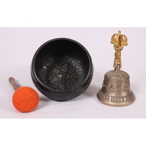 SAROS - Aluminium, Pancha Buddha Carved, Cast Moulded Singing Bowl - Extra Small Size SAROS - Aluminium, Pancha Buddha Carved, Cast Moulded Singing Bowl - Extra Small Size