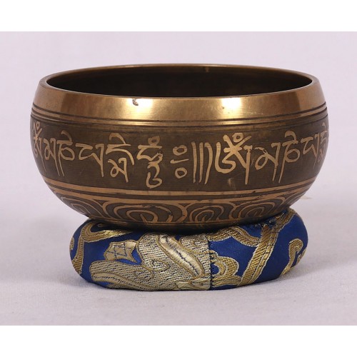 Alpha - Cast-moulded Brass Golden Etching Brown YinYang - Double Bajra/Mantra - Extra Small Size
