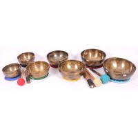 Harmonic Healing,  Musical Signing bowls SET, CHAKRA HEALING, TIBETAN SINGING BOWLS SET OF 7 NOTES -12.5-26.5 Cm