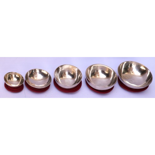 GIFT PACK- Musical Singing Bowl Mini Set associated with 5 Elements - Shiny (special double polished), Special Chakra Healing/Musical Singing bowls set with ascending sound and size - Mini Size 