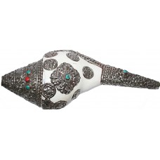 Metal Conch Shell (SHANKHA),  powerful ancient healing (therapeutic) instrument-Hand work, Beautiful Design, White Color - Medium Size