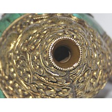 Antique Conch Shell-powerful ancient healing (therapeutic) instrument, Hand work-Turquoise stone-Om Mane Padhme Hum, Green Color - Large Size