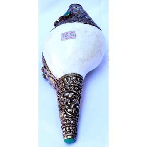 Metal Conch Shell(SHANKHA), powerful ancient healing (therapeutic) instrument, Hand work, Beautiful Design, White Color - Medium Size Metal Conch Shell(SHANKHA), powerful ancient healing (therapeutic) instrument, Hand work, Beautiful Design, White Color - Medium Size